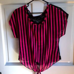 Black and Pink striped lace blouse Size L